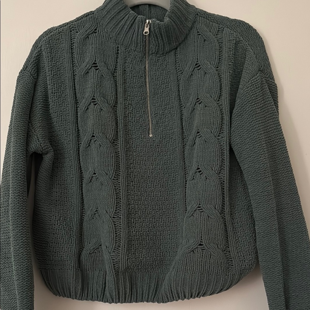 Macy's Green Cowl Neck Cable Knit Sweater